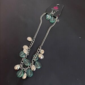 Paparazzi Silver and Teal Necklace Set with Earrings